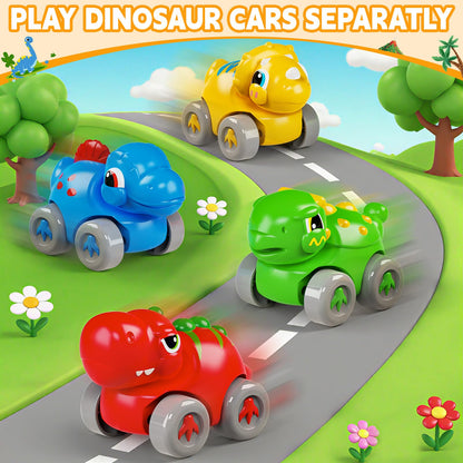 Toddler Toys Gifts for 1 2 Year Old Kids, Educational Dinosaur Slide Toy with 4 Cars for 12-18 Months Baby, First Birthday Chirstmas Gifts for Aged 1-3 Year Old, Push Car Track Toy for Boys Girls