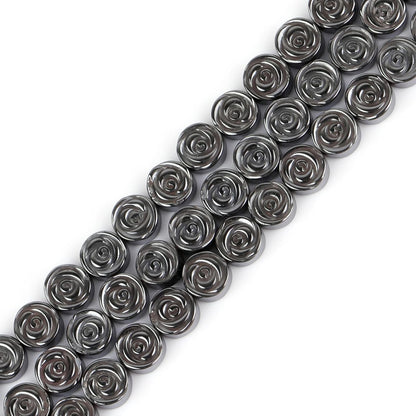 HAAMIIQII 40pcs 10mm Natural Black Hematite Loose Gemstone Beads Rose Flower Shape Spacer Stone Beads for Jewelry Making DIY Bracelets Necklaces Crafting