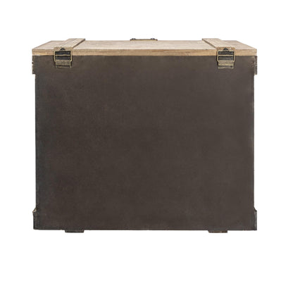 Household Essentials Antiqued Decorative Trunk, Large, Chinese Fir Panel and MDF, Smooth Backing and Metal Hinge Accent, Flat Top and Stay-Open Lid