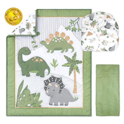 The Peanutshell 3 Piece Baby Crib Bedding Set for Boys - Newborn, Infant & Toddler Nursery Bed Set Decor with Fitted Crib Sheet, Dust Ruffle Comforter - Dinosaur Dreams