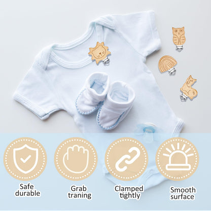 Boao 10 Pcs Wood Pacifier Clips Toy Suspender Clips Charm DIY Pacifier Holder for Baby Toddler Teething Grasping Accessory (Cute)