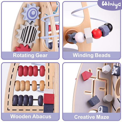 Wdmiya Space Wooden Activity Cube Toys for Baby, Montessoritoys for 1 Year Old Boy & Girl Birthday Gifts, Sensory and Educational 1st Birthday Gifts, Busy Board Toys for Baby Boy 6-18 Months (Rocket)
