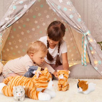Skylety 5 Pieces Cat Stuffed Animal with Babies Inside Belly Plush Cat Pregnant Mommy Kitty with 4 Cute Fluffy Stuffed Kittens Christmas Birthday Surprise Gifts(Orange)