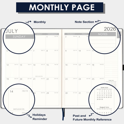 Planner 2026-2027 - Planner Weekly and Monthly 2026-2027, Jul 2026 - Jun. 2027, 8.5" x 11", Academic Calendar, Leather Cover Planners with Thick Paper, Back Pocket with Notes Pages - Grey