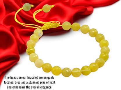 Amazing Gemstone Lemon Jade Bracelet for Women - Chakra Mens Bracelet Protection Crystals&Healing Stones - Blessing Bracelet Spiritual Meditation Gift(Faceted Beaded Bracelet, Adjustable)