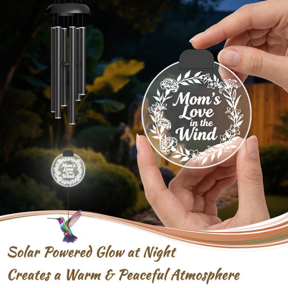 37" Solar Wind Chimes for Outside, Gifts Wind Chimes with Solar Powered Acrylic Lights & Hand-Painted Hummingbird for Mom, Grandma, Outdoor Wind Chimes for Garden, Patio, Yard