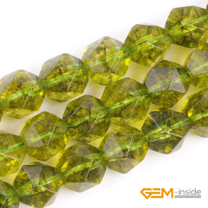 GEM-Inside 10mm Peridot Gemstone Loose Beads Faceted Dyed Cambay Crystal Energy Stone Power for Jewelry Making 15"