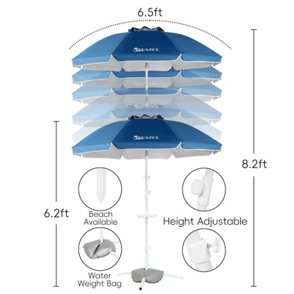 Seazul 6.5ft Sun Shade Umbrella, Portable Umbrella with Stand for Sports, Water Weight Bag, Adjustable and Lightweight, Sun Protection, Blue