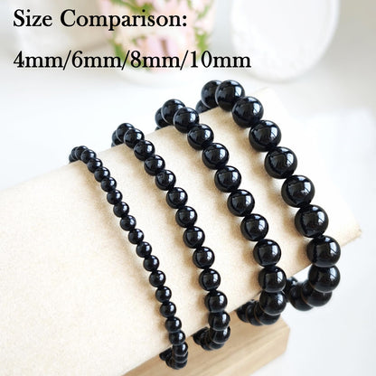 Handmade Natural Gemstone Elastic Bracelet - Healing Crystal Beads Jewelry, Unisex (Black Tourmaline, 8mm)