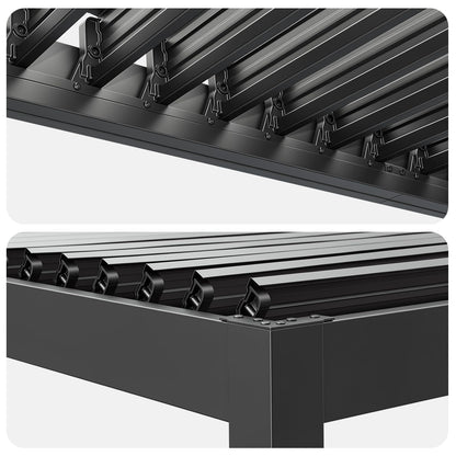 MELLCOM Louvered Pergola 12x12, Steel Aluminum Pergola with Adjustable Louvered Roofs, Outdoor Gazebo with Waterproof Curtains and Nets, Black