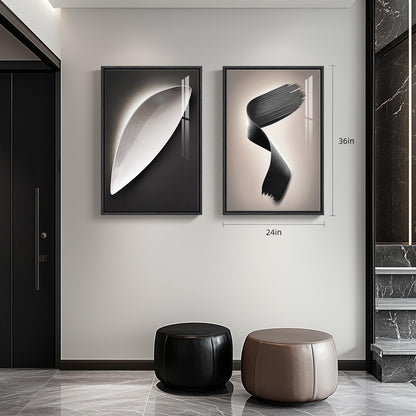 Large Framed Modern Wall Art for Living Room, 3 Piece Black and White Abstract Contemporary Pictures Artwork Decor, Geometric Luxury Bright Style Prints Paintings for Hallway and Office 24x36 Inch