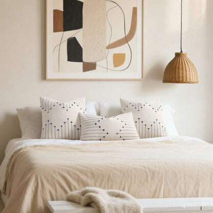 Boho Spring Throw Pillow Covers 18x18 Set of 2 Neutral Woven Decorative Pillowcases Cotton Tufted Couch Pillows Modern Farmhouse Cushion Covers for Sofa Couch Bed Living Room Home Decor, Navy Blue