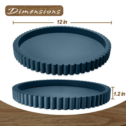 Handmade 12in Decorative Tray for Coffee Table Tray Decor, Blue Wooden Decorative Round Tray for Kitchen, Living Room, Home Decor