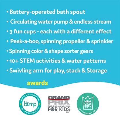 Yookidoo Bay Bath Toddler Toys (Ages 1-3) - 3 Stackable Cups, Spinning Gears, Hose & Spout for Water Play - Mold Free - Suction Cups Attach to Any Bath Tub or Shower - Spin N Sort Spout Pro