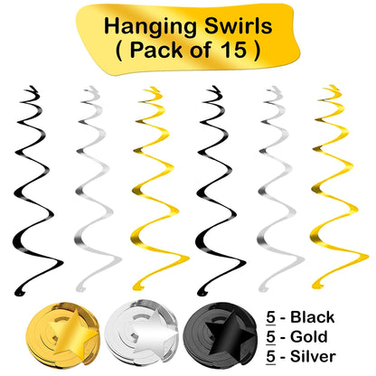 KatchOn, Black Gold and Silver Star Hanging Swirls- Pack of 30, No DIY | Star Ceiling Decorations for Birthday Decorations | Hanging Star Swirls for Graduation Decorations 2026, Bachelorette Party