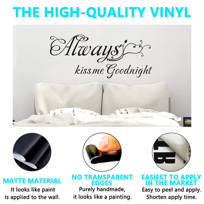 AnFigure Always Kiss Me Goodnight Wall Decal, Bedroom Wall Stickers, Women Family Quotes Couples Love Romantic Marriage Bed Inspirational Bathroom Sayings Words Vinyl Art Home Decor Stickers 45"X13"