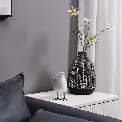 Quoowiit Bird Figurine, Modern Sculpture and Statues for Home Decor, Animal Statues for Bookshelf, Table, Entryway, Fireplace, Resin Decorative Sculpture with Chic Polka Dots Art Design (White)