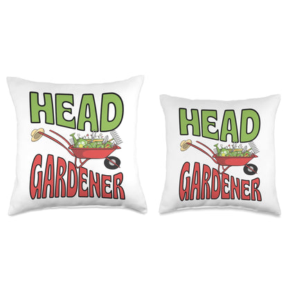 Head Gardener Cute Summer Wheelbarrow Vegetable Garden Throw Pillow