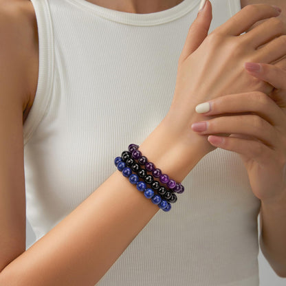 Pendlixy 3PCS Healing Crystal Bracelets for Women Men 8mm Amethyst Lapis Lazuli Obsidian Natural Stone Beaded Stretch Bracelet Handmade Gemstone Reiki Spiritual Jewelry Gifts