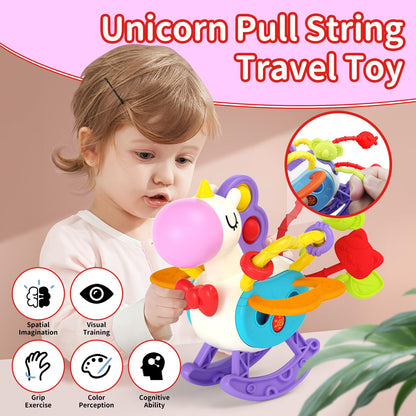 usrela 4 in 1 Baby Toy for 6 9 12 18 Month, Learning Toys for Babies 6-12 Months, Baby Busy Cube, Stacking Sorter, Pull String & Piano Xylophone Travel Toy, Birthday Gift for 1 2 Year Old
