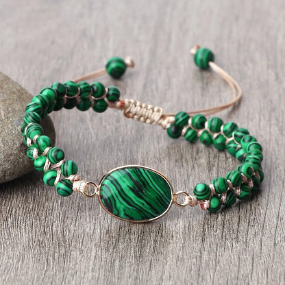 "SS Boutique" Green Malachite Healing Bracelet, Handmade Braided Gemstone Bangle for Meditation, Energy, Spiritual Protection & Mental Balance - 1pc Yoga Bracelet with Premium Gift Box