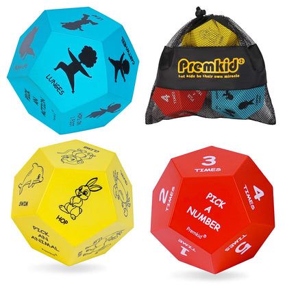 Premkid Exercise Dice for Kids,12-Sided Giant Foam Yoga Dice Games for Indoor and Outdoor Use, Kids Exercise Equipment for Classroom and Physical Education Learning and Preschool Games