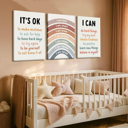 RUMSICH 3-Pcs Children's Motivational Quotes Canvas Framed Wall Art: I am Kind and Brave Wall Decor Artwork with Positive Affirmations Poster Print for Baby Room/Toddler Room Decoration16 x 24 inch