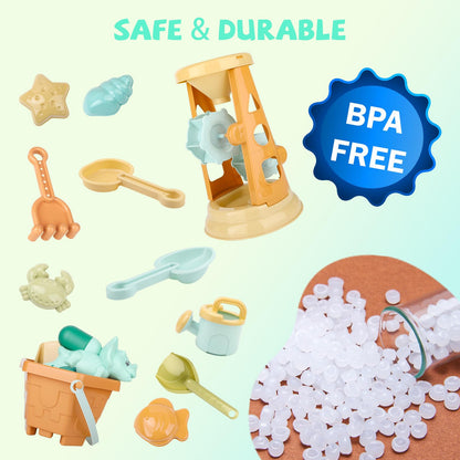 LBAIBB Sand Toys,Beach Toys for Kids,Sandbox Toy, Sand Wheel & Water Wheel Toys,Includes Bucket Shovel and Sand Rake for Beach,Water Guns Toys,Mesh Beach Toy Bag,Sand Toy for Kids Ages 3-13