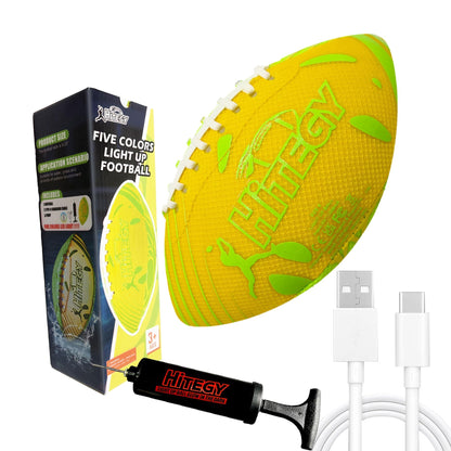 MPMVP Glow in The Dark Football Light Up Football | USB-C Rechargeable LED Ball with Pump | Night Game Ball for Indoor & Outdoor Play | Gift Ready for Boys & Kids (Green Yellow, Size 6)