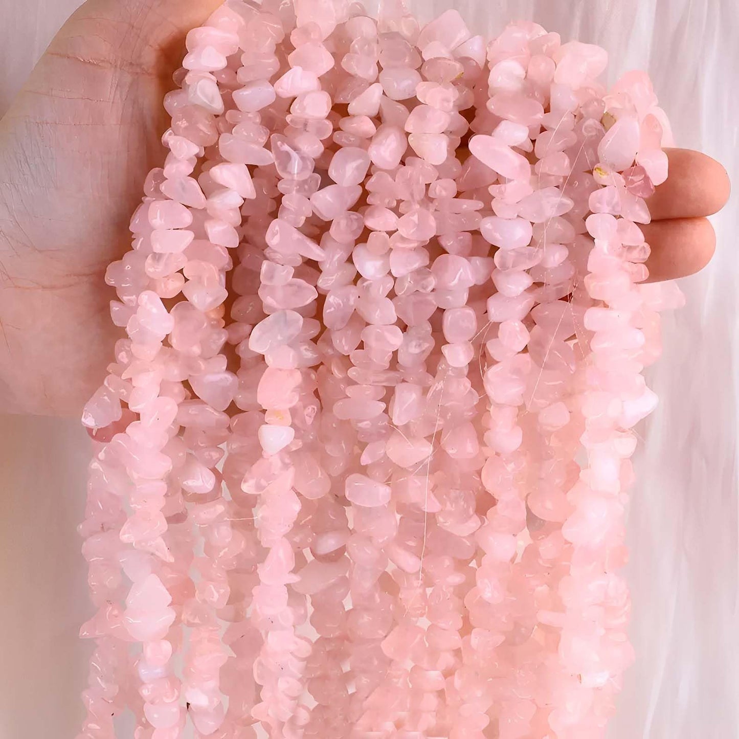 200pcs Natural Chip Stone Beads Gemstone Healing Crystal Loose Rocks Bead Irregular Glass Seed Charm Beads Drilled DIY for Jewelry Bracelet Necklace Earrings Making Crafting Supplies (Pinky, 5-8mm)