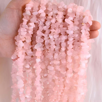 200pcs Natural Chip Stone Beads Gemstone Healing Crystal Loose Rocks Bead Irregular Glass Seed Charm Beads Drilled DIY for Jewelry Bracelet Necklace Earrings Making Crafting Supplies (Pinky, 5-8mm)