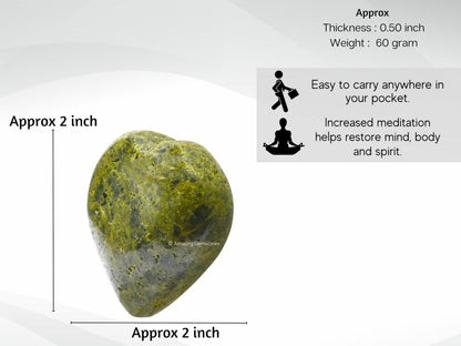 Amazing Gemstone Green Tourmaline in Matrix Crystal Heart Palm Stone - Pocket Massage Worry Stone for Natural Body Chakra Balancing, Reiki Healing and Crystal Grid
