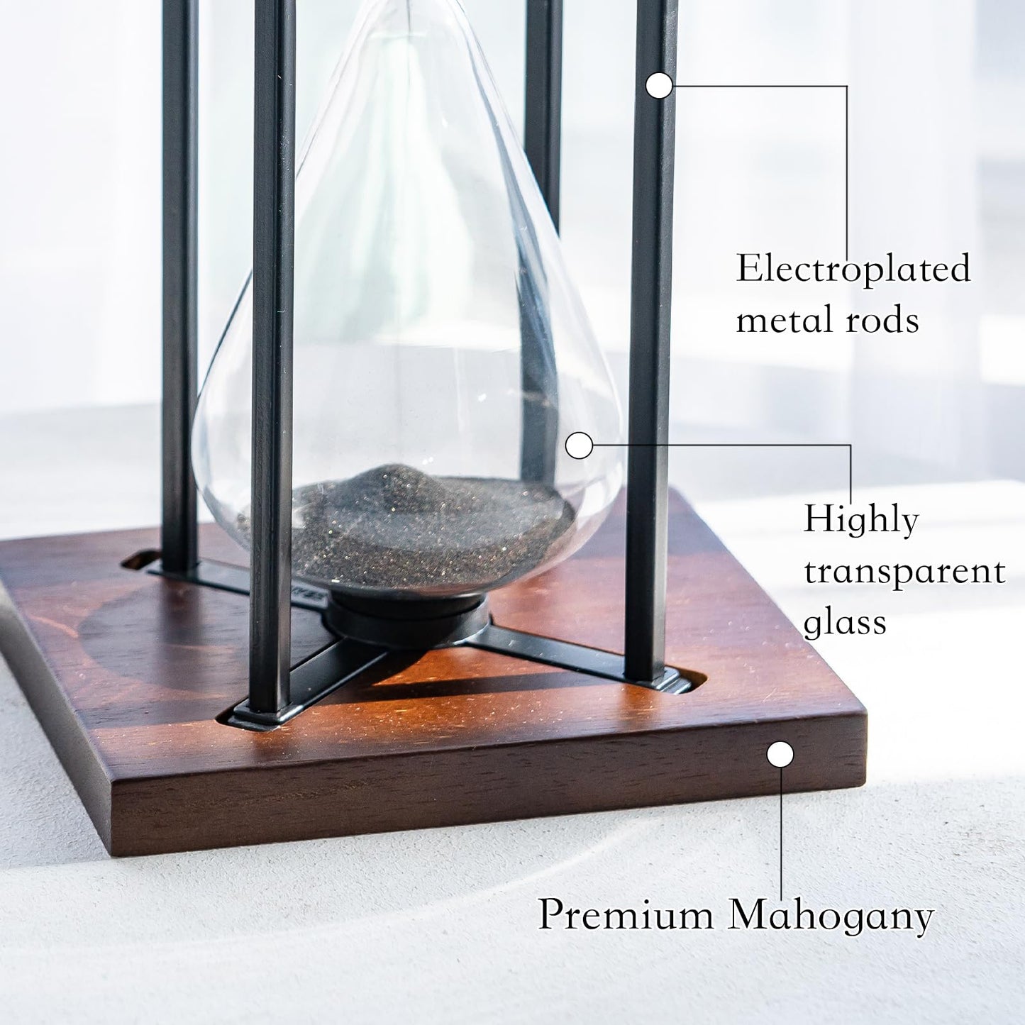 Large Black Iron Craft Hourglass Timer 60 Minutes,Modern Hour Glass Timers Gift for Men & Women, Sand Timer for Kitchen Home Office Desk Deco (Black)
