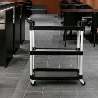 3-Tier Utility Rolling Cart with Wheels, Durable Catering carts with Wheels, Rolling Storage Cart for Hotel Canteen Resturant Office (Black, 31.4" D x 16.5" W x 37.7" H)