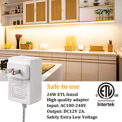 WOBANE Under Cabinet LED Lighting Kit, 6 PCS Dimmable LED Strip Lights with Remote Control Dimmer, 24W Adapter, Hidden 2700K Warm White Set, Bright 1500lm, Timing, Kitchen, Counter, Shelf, Showcase