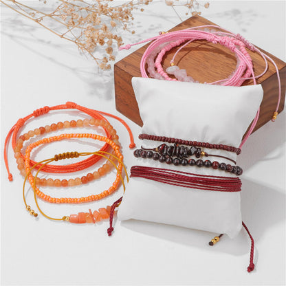 MORIANCE 4Pcs Garnet Bracelet for Women Garnet Healing Crystal Bracelets Boho Bead Bracelet Handmade Red Natural Stone Bracelets Red Jewelry for Women