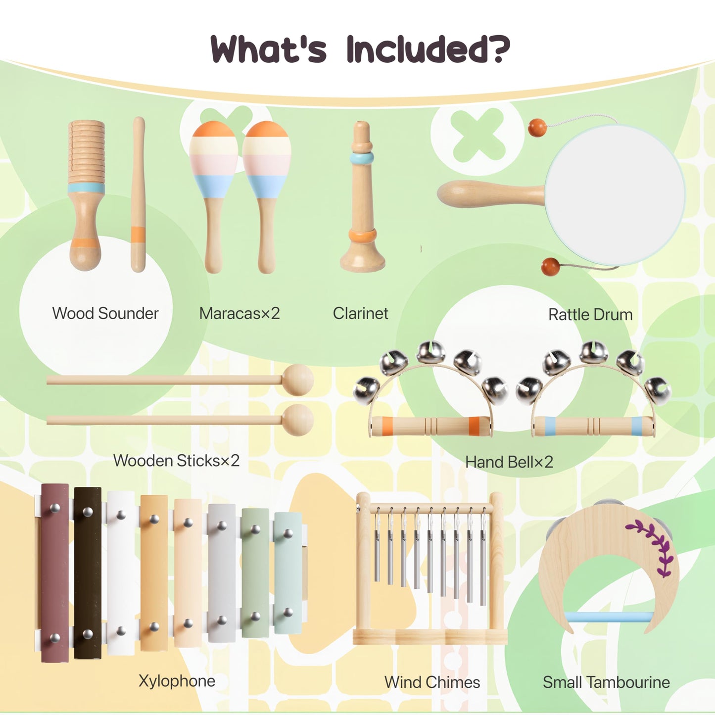Wooden Musical Instruments for Toddlers 1-3, Montessori Percussion Set with Xylophone, Natural Music Education Toys for Baby 12-18 Months