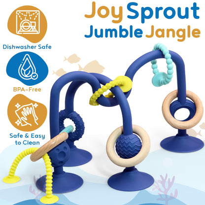 JoySprout Jumble Jangle Baby Teething Toys – Suction Cup High Chair Toys for Babies 6-12 Months | BPA-Free Baby Suction Toy for Highchair Tray, Table, Sensory Play, Teething Relief Essentials