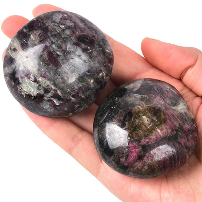 JIC Gem 2 Pcs Polished Rubellite Tourmaline Palm Stones Pocket Worry Stones Crystal Healing Irregular Gemstone Chakra Reiki 2 Inch