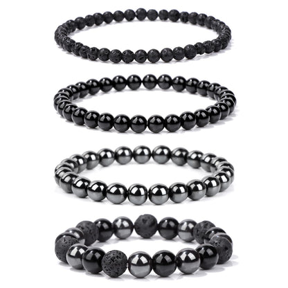 Vinswet 4pcs Natural Stone Beaded Bracelets for Women Men,Healing Crystal Gemstones Stretch Bracelet,4mm 6mm 8mm 10mm Hematite Hematite Lava Rock Anxiety Stress Relief Bracelet Jewelry Gifts
