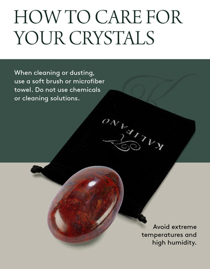 KALIFANO Red Jasper Palm Stone with Healing & Calming Effects - AAA+ High Energy Piedra de Chestnut Jaspe Rojo Reiki Worry Crystal Used for Grounding and Vitality (Information Card Included)