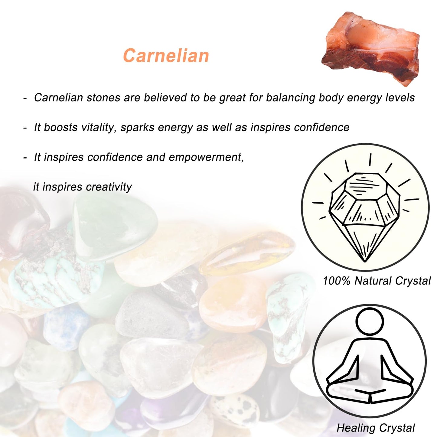 Carnelian Raw Crystals, Large 1.25-2.0" Healing Crystals Natural Rough Stones Crystal for Tumbling, Cabbing, Fountain Rocks, Decoration, Polishing, Wire Wrapping, Wicca & Reiki