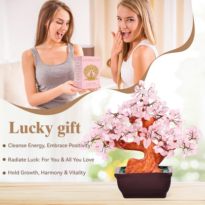 AzureLeap Feng Shui Natural Rose Pink Quartz Crystal Money Tree Bonsai Style Decoration for Wealth and Luck (Pink)