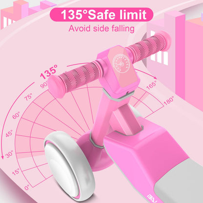 ESPRAY Colorful Lighting Baby Balance Bike Toys for 1 Year Old Girls Gifts, Toddler First Bike 12-24 Months with Adjustable Soft Seat, 4 Silent Wheels Ride on Toy, Perfect First Birthday Gift