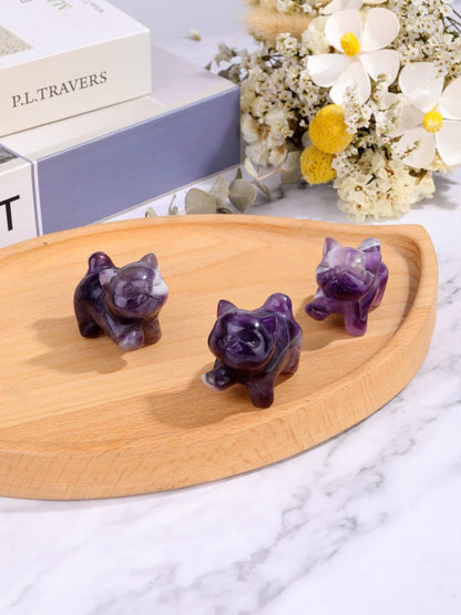 Top Plaza Amethyst Crystal Cute Cat Figurine Gifts Carved Healing Lucky Home Decor Natural Gemstone Cats Collectibles Pocket Sculpture for Cat Lovers