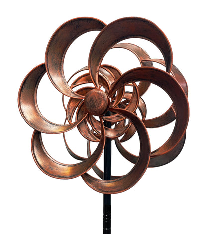 Gronhof 63" Metal Wind Spinner Outdoor, Double-Sided Kinetic Yard Spinner, Smooth Spinning Garden Decor, Stable 5-Prong Stake, Copper Yard Art for Lawn & Patio