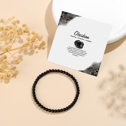 GolbalJew Natural Gemstone Beads Bracelets Healing Crystal Stone Beaded Bracelet for Women Men Handmade Spiritual Jewelry Gifts, 4mm Obsidian Round Beads