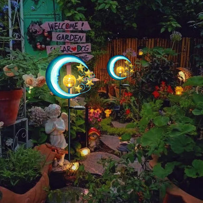EPROSMIN Stars Moon Solar Lights Outdoor - Solar Powered Garden Lights Decorative Crackle Glass Globe Led Waterproof Landscape Lighting for Pathway,Yard,Lawn,Patio
