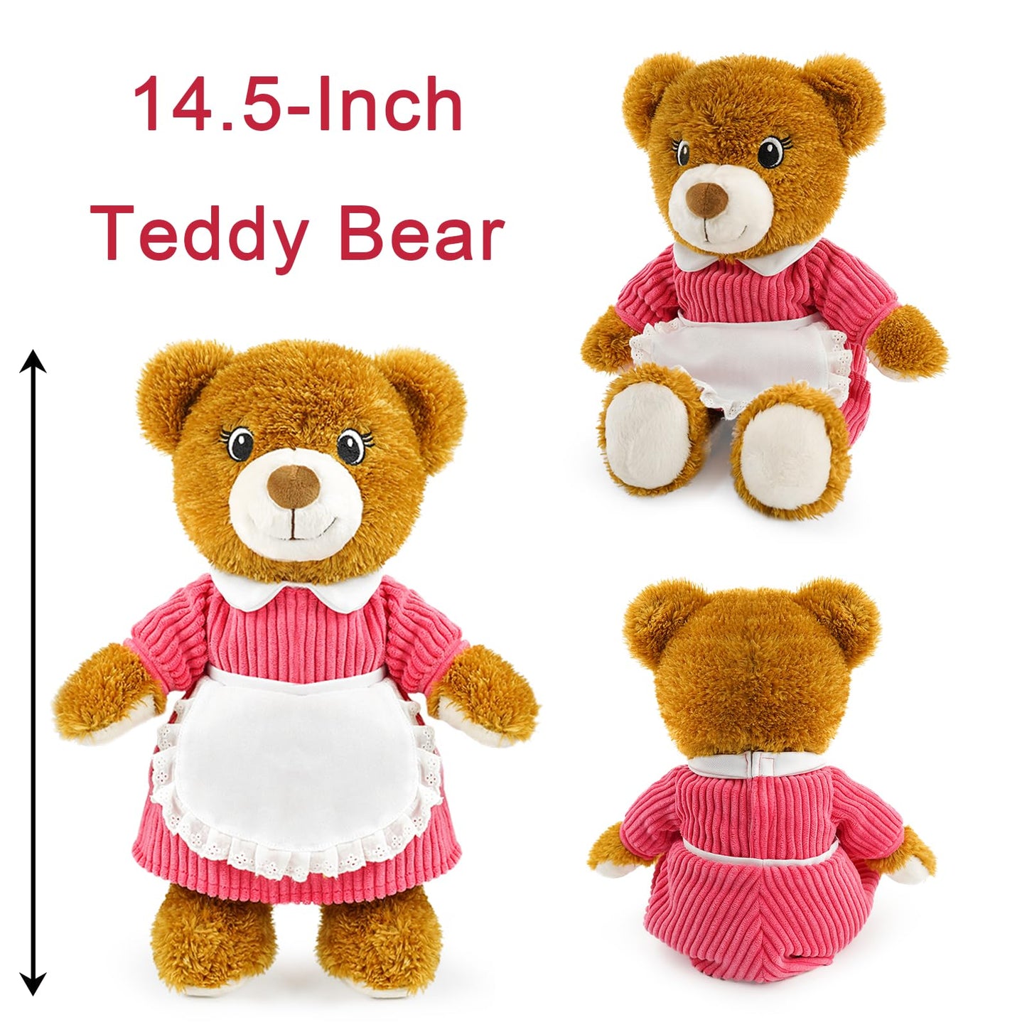 JUSTQUNSEEN 14.5" Cute Teddy Bear Stuffed Animal for Women with Pink Sweater Valentines Bear Plush Doll Gift for Mother Day Mom Wife Kids Boys & Girls Easter Birthday Christmas (Mom)