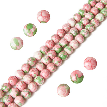 100pcs 6mm Green Red Rain Flower Beads Natural Gemstone Beads Round Loose Beads for Jewelry Making